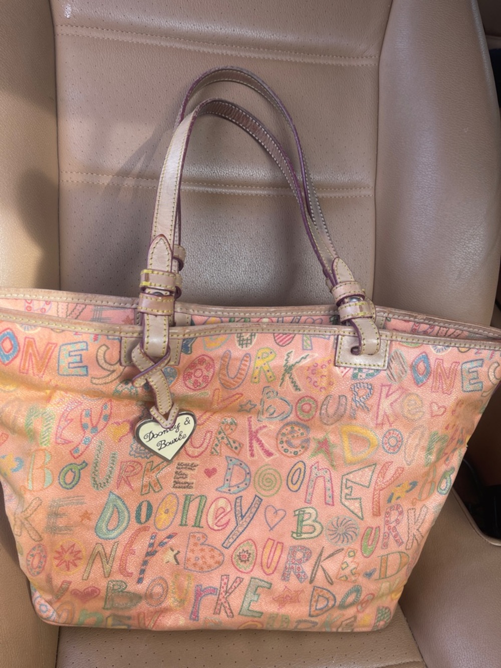 Dooney & Bourke Pink Multicolor Logo Print Everything Purse *RARE* Y2K